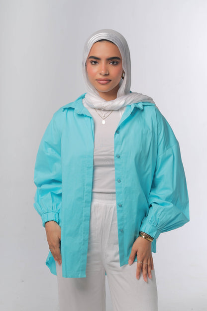 Oversized poplin shirt in Aqua