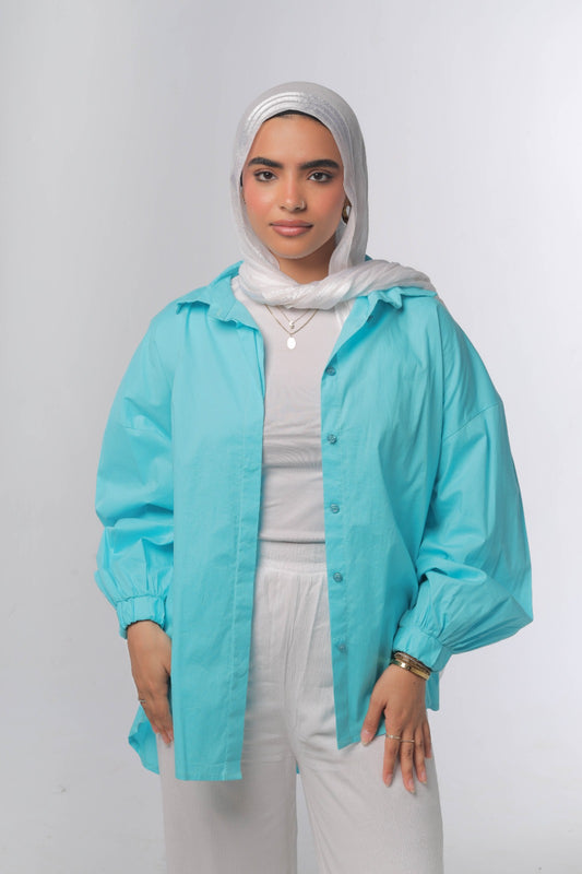 Oversized poplin shirt in Aqua