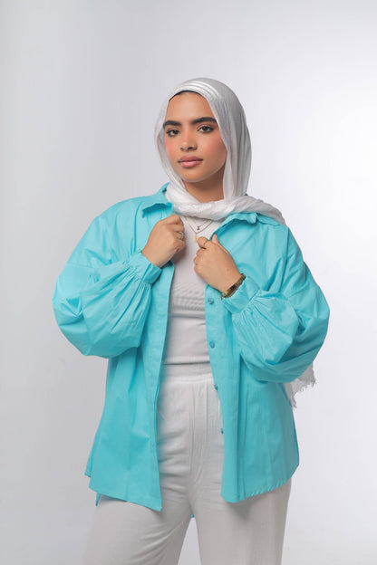 Oversized poplin shirt in Aqua