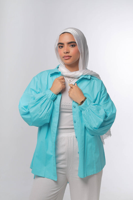 Oversized poplin shirt in Aqua