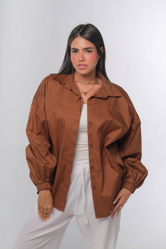 Oversized poplin shirt in brown