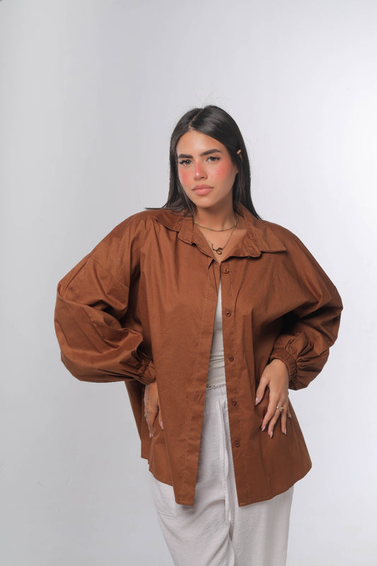 Oversized poplin shirt in brown