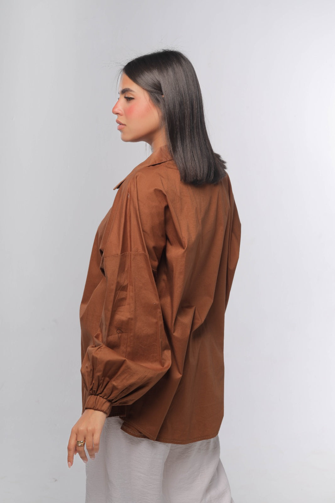 Oversized poplin shirt in brown