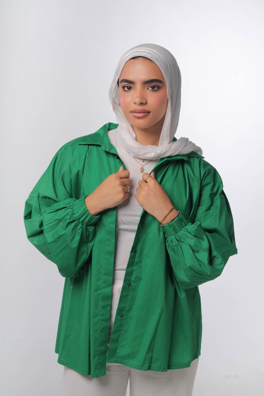 Oversized poplin shirt in green
