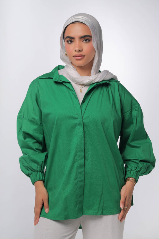 Oversized poplin shirt in green