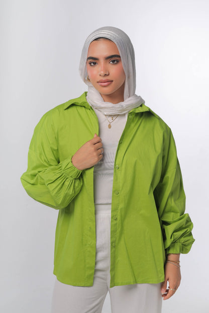 Oversized poplin shirt in lime