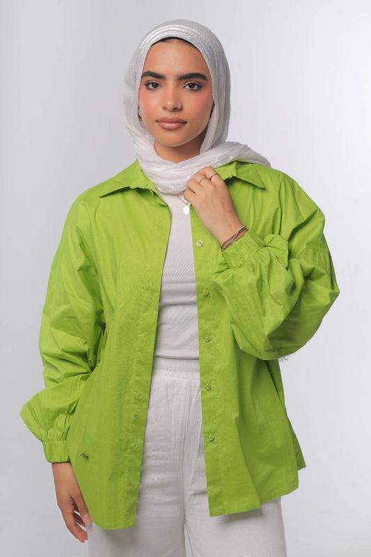 Oversized poplin shirt in lime