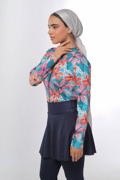 floral navy swimsuit